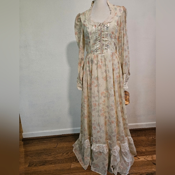 Deadstock Gunne Sax 13 NWT Boho Maxi Drsss Floral Corset Top - Picture 2 of 9